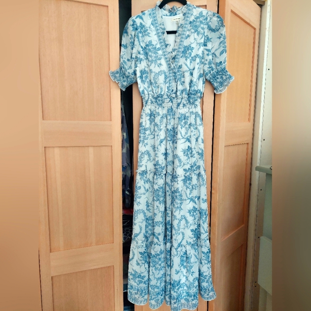 Max Studio Blue and White Floral Maxi Dress
